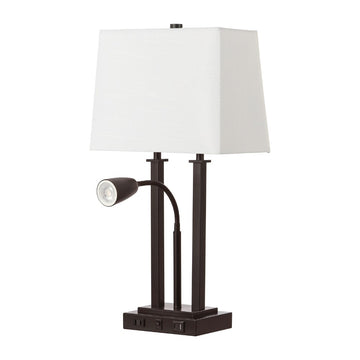 Blaire 23.75" 2-Light Modern Farmhouse Metal LED Table Lamp with USB Charging port - JONATHAN Y